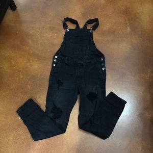 Distressed Black Overalls